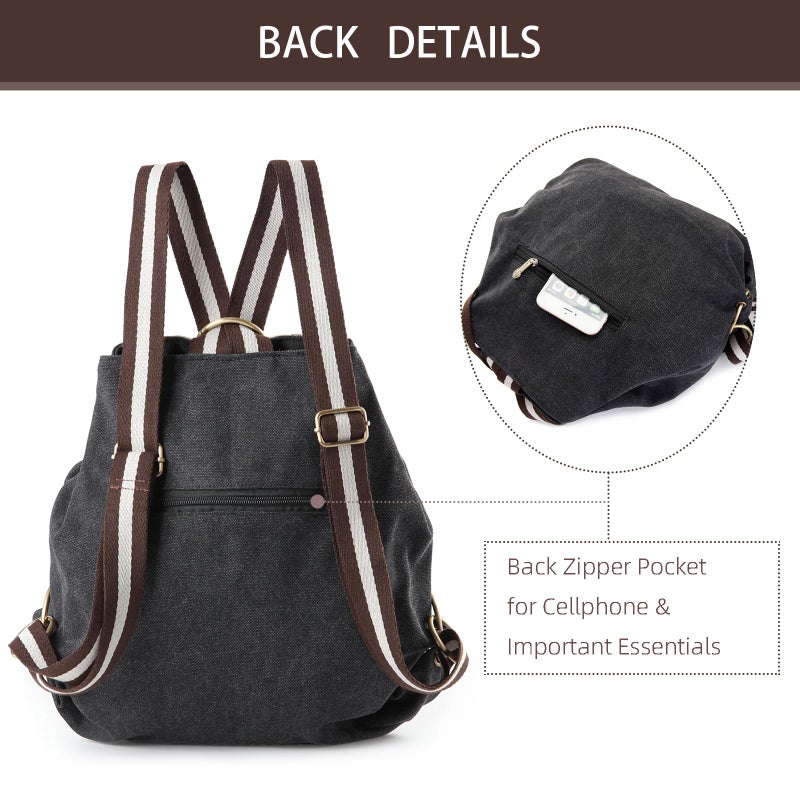 Goodhan WomCanvas Backpack Daypack Casual Shoulder Bag, Vintage Heavy-duty Anti-theft Travel Backpack(Grey Black) - Image 3